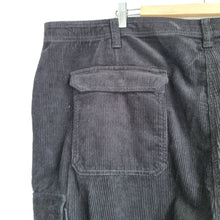 Load image into Gallery viewer, Next Corduroy Cargo Trousers UK 24 R Black Wide Leg High Rise Pockets Cotton