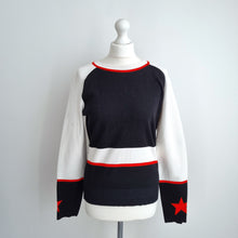 Load image into Gallery viewer, Belstaff Jumper Women's Star Cotton Nylon Black Red Knit Sweater Crew Large