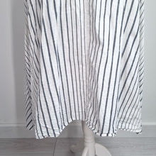 Load image into Gallery viewer, Principles Striped Midi Skirt UK 18 White Blue Cotton A Line Asymmetric Lined