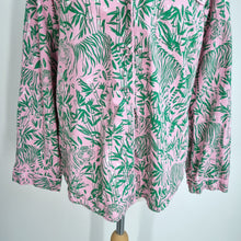 Load image into Gallery viewer, Hush Pyjama Top Shirt Medium Tiger Jungle Print Pink Green 100% Cotton Buttons