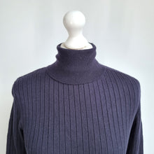Load image into Gallery viewer, Zara Midi Jumper Dress Medium Ribbed Knit Turtleneck Navy Asymmetric Stretch Max