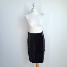 Load image into Gallery viewer, COS Pencil Skirt Velvet Full Zip Panels Black Work Party Knee Length Stretch 10