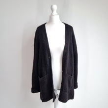 Load image into Gallery viewer, COS Cardigan Alpaca Wool Black V Neck Oversized Buttons Fuzzy Chunky Knit XS