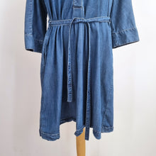 Load image into Gallery viewer, The White Company Denim Dress Belted 14 Pockets Blue Stretch Long Sleeves Jeans