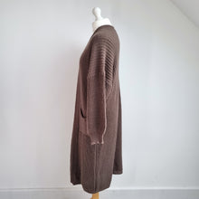 Load image into Gallery viewer, Italian Long Chunky Knit Cardigan Duster Brown Open Front Pockets Boho Cosy