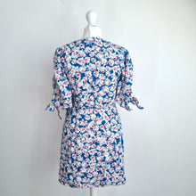 Load image into Gallery viewer, Zara Wrap Dress Mini Floral Print Poppy Blue Red Bows Lined Casual Cotton XS