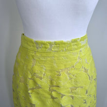 Load image into Gallery viewer, Whistles Midi Skirt Lace UK 6 Neon Yellow Straight Cotton Silk Lined Party