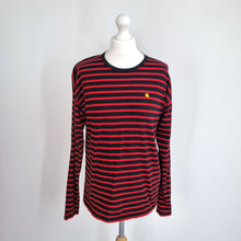 Load image into Gallery viewer, Carhartt WIP Robbie T-shirt Women Medium Striped Long Sleeves Red Black Cotton
