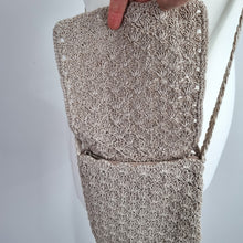 Load image into Gallery viewer, Principles Crossbody Bag Woven Crochet Macrame Beige Lined Rustic Flap Zipper