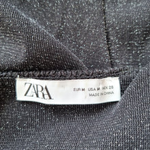 Load image into Gallery viewer, Zara Lurex Kaftan Dress Sparkly Sheer Midi Black Long Sleeves Party Boho Medium