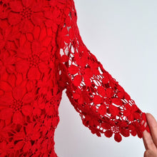 Load image into Gallery viewer, M&S Per Una Dress Red Floral Lace Pencil UK 10 Occasion Wedding Party Midi