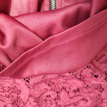 Load image into Gallery viewer, M&S Lace Pencil Skirt Midi UK 16 Burgundy Limited Collection Mulberry Lined Zip