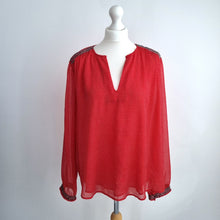 Load image into Gallery viewer, Hush Blouse Red Stars Print Chiffon Top Peasant Long Sleeves Floaty Ditsy 14