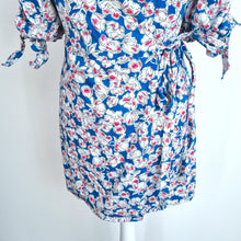 Load image into Gallery viewer, Zara Wrap Dress Mini Floral Print Poppy Blue Red Bows Lined Casual Cotton XS