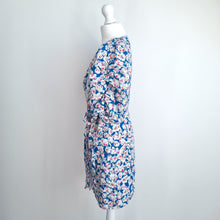 Load image into Gallery viewer, Zara Wrap Dress Mini Floral Print Poppy Blue Red Bows Lined Casual Cotton XS