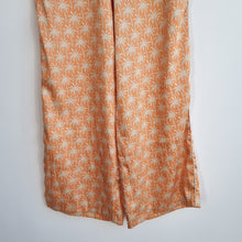 Load image into Gallery viewer, Zara Satin Trousers Wide Leg XS Palm Tree Print Pyjama Stripe Peach High Waist