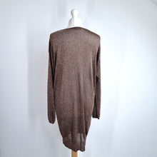 Load image into Gallery viewer, Monsoon Lurex Tunic Dress Sparkly Gold Brown Long Sleeve Mini V Neck Party Large