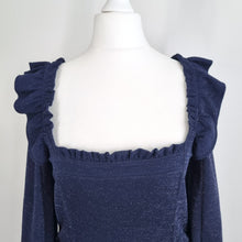 Load image into Gallery viewer, Free People Constellation Top Long Puff Sleeves Navy Blue Sparkly Corset XS