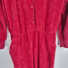 Load image into Gallery viewer, Vintage 80s Velour Jumpsuit Red Tribal Graphic UK Made Oversized Unisex M