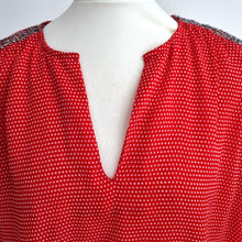 Load image into Gallery viewer, Hush Blouse Red Stars Print Chiffon Top Peasant Long Sleeves Floaty Ditsy 14