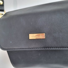 Load image into Gallery viewer, Harrods Black Crossbody Bag Gold Hardware Adjustable Strap Faux Leather Boxy