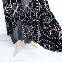 Load image into Gallery viewer, James Lakeland Midi Skirt UK 12 Black Velvet Embroidered Handkerchief Hem Party
