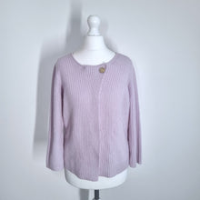 Load image into Gallery viewer, Madeleine 100% Cashmere Cardigan UK 8 Lilac Wrap Button Ribbed Knit 3/4 Sleeve