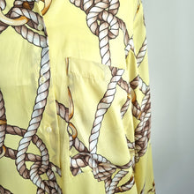 Load image into Gallery viewer, Zara Rope Print Shirt Chain Small Light Yellow Tunic Blouse Satin Long Sleeves