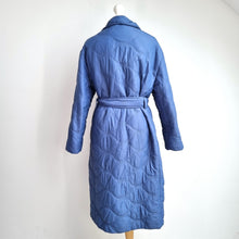 Load image into Gallery viewer, M&S Per Una Coat Puffer Belted Blue Quilted Longline Pockets Lined Nylon Size 10