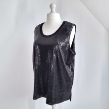 Load image into Gallery viewer, M&S Autograph Sequin Top Size 24 Vest Black Lined Sleeveless Camisole Tank Party
