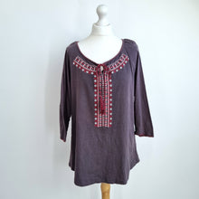 Load image into Gallery viewer, Fat Face Peasant Top Blouse Embroidered 14 Tassels Grey Cotton Boho 3/4 Sleeves