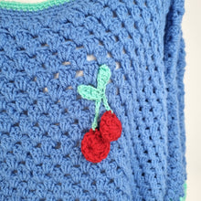 Load image into Gallery viewer, Handmade Crochet Jumper Blue Oversized Chunky Knit Granny Cherry Retro L to XXL