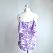 Load image into Gallery viewer, Whistles Blouse Cold Shoulder Lilac Purple Floral Print Chiffon Summer Frills 12