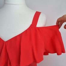 Load image into Gallery viewer, Monsoon Coral Cocktail Dress NEW Size 16 Could Shoulder Frills Lined Midi Party