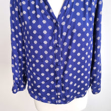 Load image into Gallery viewer, Mudd & Water Shell Print Blouse UK 10 Blue Button Front Long Sleeve Top Tencel