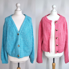 Load image into Gallery viewer, Primark Cardigan Bundle UK 14/16 Chunk Fluffy Knit Blue Pink Oversized Cropped