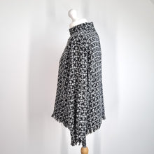 Load image into Gallery viewer, Zara Tweed Top Fringed XL Blouse Long Sleeves Boucle Black White Check Work