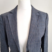 Load image into Gallery viewer, Jigsaw Blazer 100% Linen 8 Grey Jacket Fitted Prince of Wales Check Lined Work
