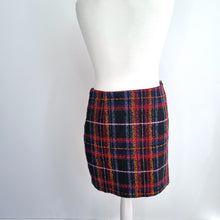 Load image into Gallery viewer, Monsoon Tartan Mini Skirt UK 14 Check Button Faux Wrap Asymmetric Tweed Lined