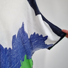 Load image into Gallery viewer, Oui Top Blouse Oversized Floral Print UK 14 Cotton Blend Blue Green Short Sleeve