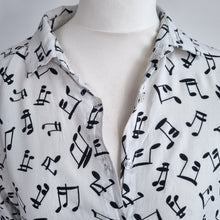 Load image into Gallery viewer, Musical Notes Print Shirt XXL White 100% Cotton Button Up E&D Novelty Blouse