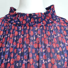 Load image into Gallery viewer, Sandro Blouse Pleated Ditsy Floral Print Mock Neck Top Long Sleeves Navy 1 UK 8