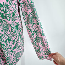 Load image into Gallery viewer, Hush Pyjama Top Shirt Medium Tiger Jungle Print Pink Green 100% Cotton Buttons