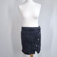 Load image into Gallery viewer, We the Free People Skirt Denim Mini UK 12 Wrap Studs Button Stretch Black Jeans