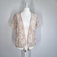 Load image into Gallery viewer, Jacques Vert Open Blouse UK 18 Cream Devore Leaf Pattern Shrug Bolero V Neck