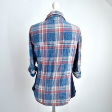 Load image into Gallery viewer, Ci Sono Plaid Shirt Size Large Check Denim Contrast Panels Cotton Fitted Women
