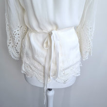 Load image into Gallery viewer, AllSaints Wrap Top Off-White Lace Zariah Broderie Blouse Scallop Sleeves 8