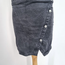 Load image into Gallery viewer, We the Free People Skirt Denim Mini UK 12 Wrap Studs Button Stretch Black Jeans