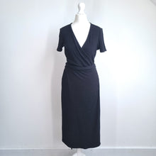 Load image into Gallery viewer, GAP Black Wrap Dress Small Ribbed Tie Waist Stretch Knee Length Short Sleeves