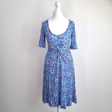 Load image into Gallery viewer, Jigsaw Skater Dress Floral Print Jersey Blue Mini Casual Knot Detail Summer XS